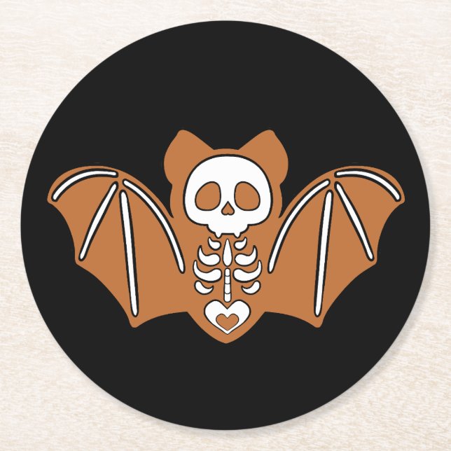 Gingerbread Skeleton Bat Round Paper Coaster (Front)