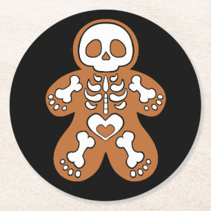 Gingerbread Skeleton Man Round Paper Coaster