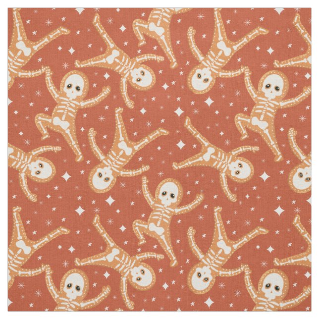 Gingerbread Skeletons on Halloween orange Fabric (Swatch)