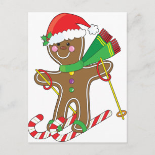 Gingerbread Skier Holiday Postcard