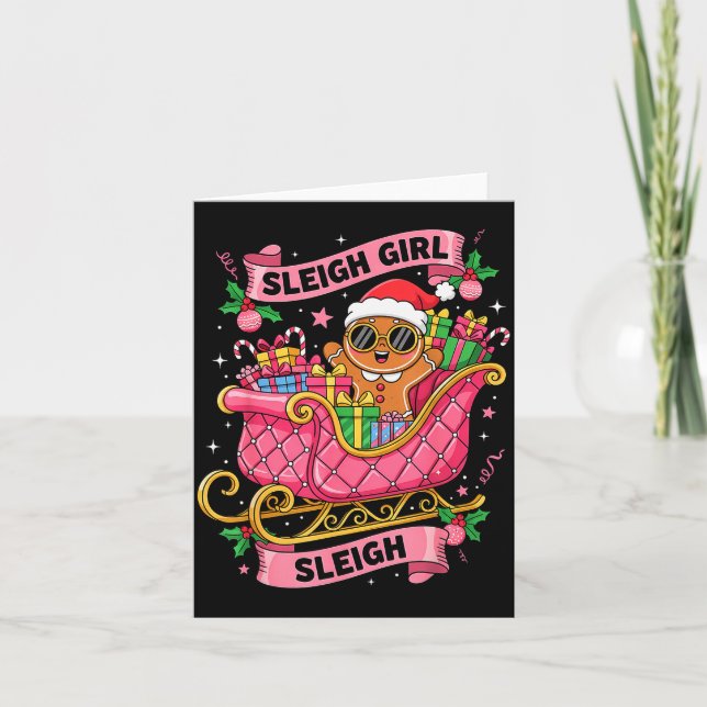 Gingerbread Sleigh Girl Nk Funny Christmas Women G Card (Front)