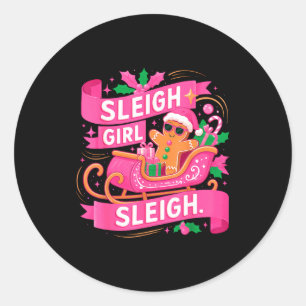Gingerbread Sleigh Girl Nk Funny Christmas Women G Classic Round Sticker