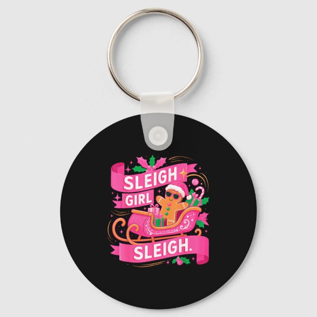 Gingerbread Sleigh Girl Nk Funny Christmas Women G Key Ring (Front)