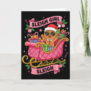 Gingerbread Sleigh Girl Pink Funny Christmas Women Card