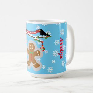 Gingerbread, Snowflakes and Birds Add Name Coffee Mug