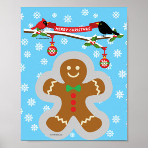 Gingerbread, Snowflakes and Birds Poster