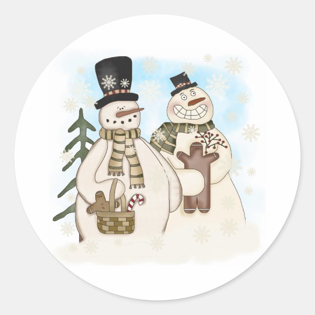 Gingerbread Snowman Winter Holidays Classic Round Sticker (Front)