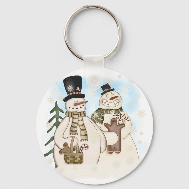 Gingerbread Snowmen T-shirts and Gifts Key Ring (Front)