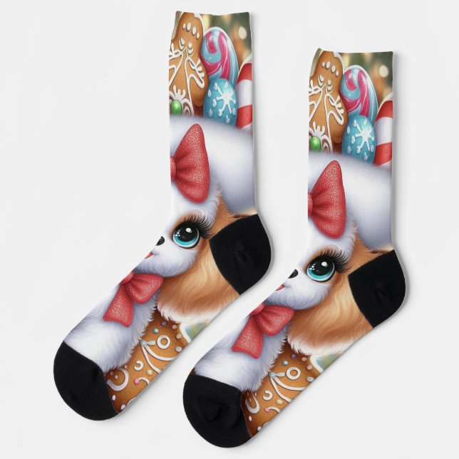 Gingerbread Snuggles: A Christmas Poodle Delight Socks (Left)