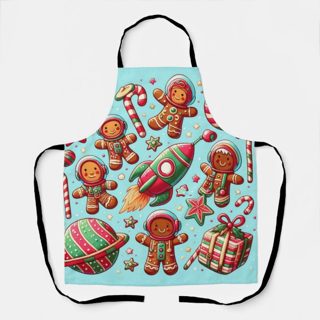 Gingerbread spaceship christmas apron (Front)