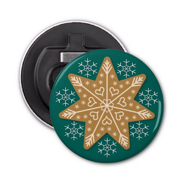 Gingerbread Star and Snowflakes Bottle Opener (Front)