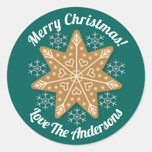 Gingerbread Star Snowflakes Christmas Custom Text Classic Round Sticker