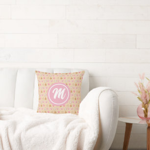 Gingerbread & Sugarplum Pink Monogram Pattern Cushion