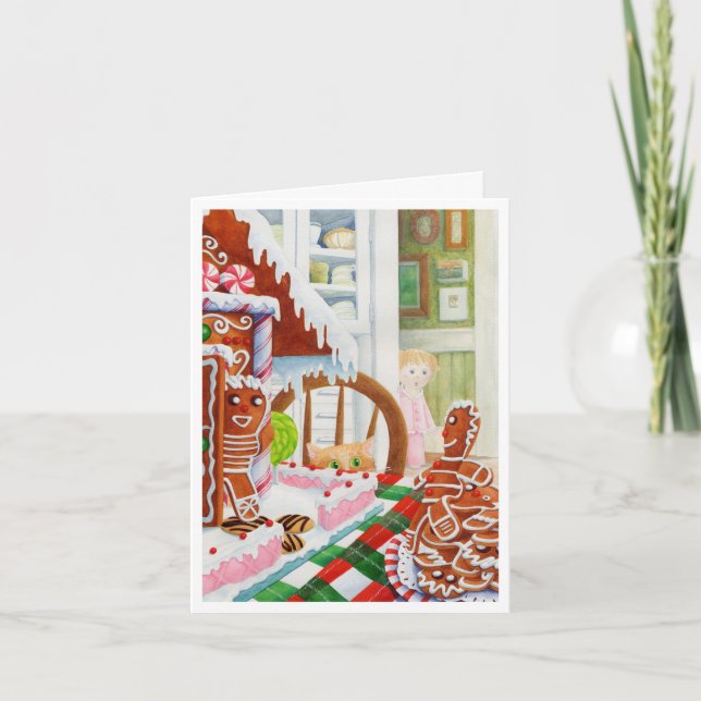 GINGERBREAD SURPRISE Christmas Note Card (Front)