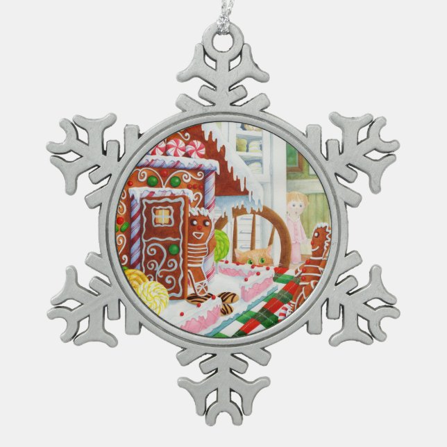 GINGERBREAD SURPRISE Pewter Snowflake Ornament (Front)