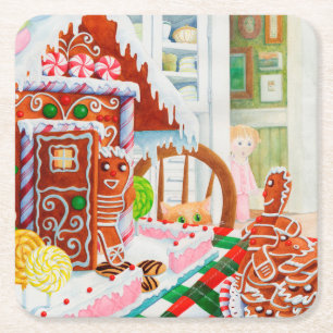 GINGERBREAD SURPRISE Square Paper Coasters