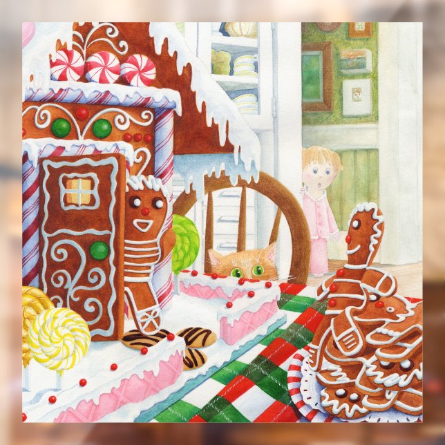 GINGERBREAD SURPRISE Square Window Cling Decal (Sheet 2)