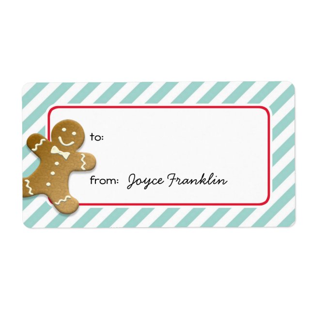 Gingerbread teal stripes custom to from gift tag (Front)