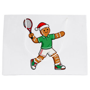 Gingerbread Tennis Christmas 2026 Holiday Sports Large Gift Bag