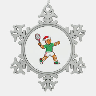 Gingerbread Tennis Christmas 2026 Holiday Sports Snowflake Pewter Christmas Ornament