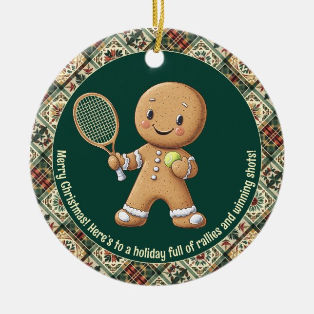 Gingerbread Tennis Grand Slam 🎾🎄custom text Ceramic Tree Decoration (Front)