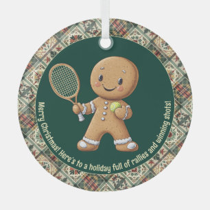 Gingerbread Tennis Grand Slam 🎾🎄custom text Glass Tree Decoration