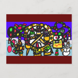 Gingerbread theme park Christmas Postcard
