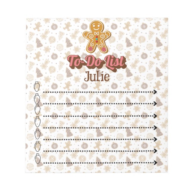 Gingerbread to-do list personalised  notepad (Front)