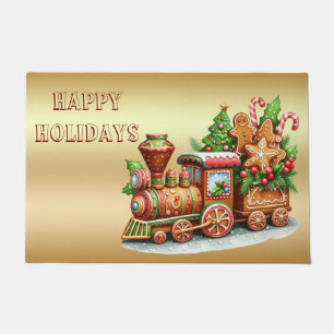 Gingerbread Train Holiday Doormat