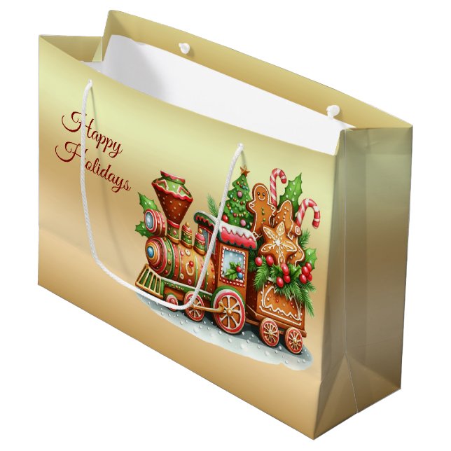 Gingerbread Train Holiday Gift Bag (Front Angled)