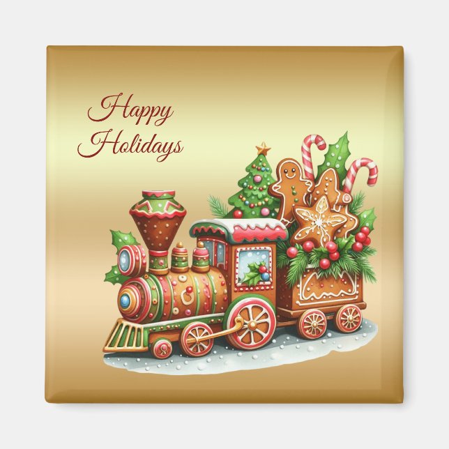 Gingerbread Train Holiday Magnet (Front)
