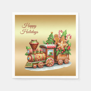 Gingerbread Train Holiday Paper Napkin
