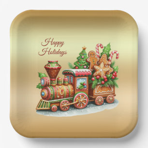 Gingerbread Train Holiday Paper Plate