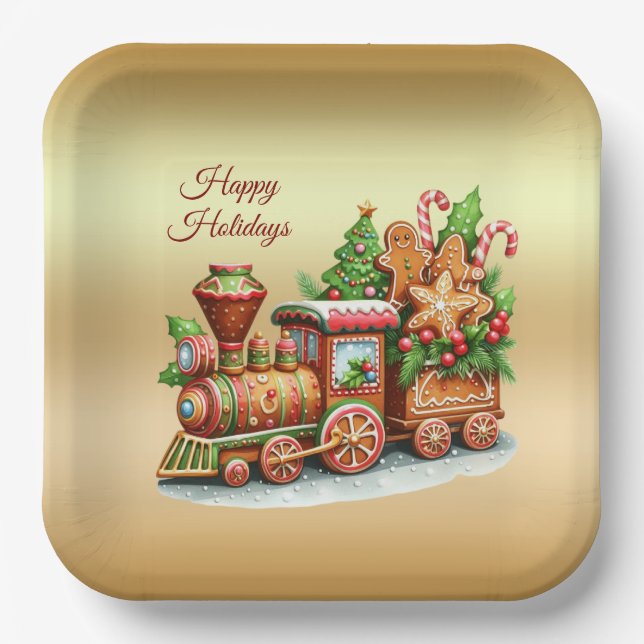 Gingerbread Train Holiday Paper Plate (Front)