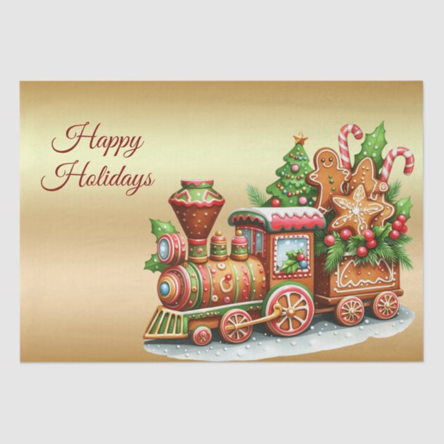 Gingerbread Train Holiday Tissue Paper (Front)