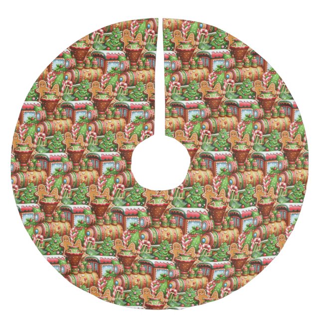 Gingerbread Train Holiday Tree Skirt (Front)