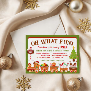 Gingerbread Train, Oh What Fun! 1st Birthday Party Invitation