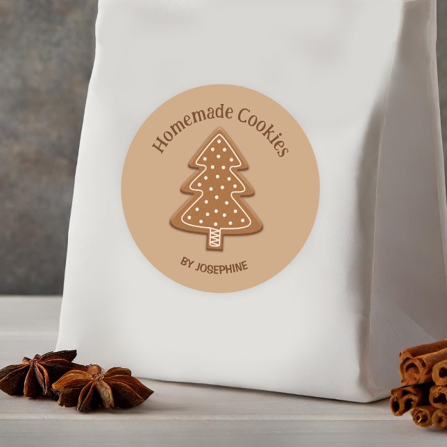 Gingerbread Tree Shape Cookie - Homemade Cookies Classic Round Sticker (Please note: This image is a digital mockup. The product may not be in scale.)