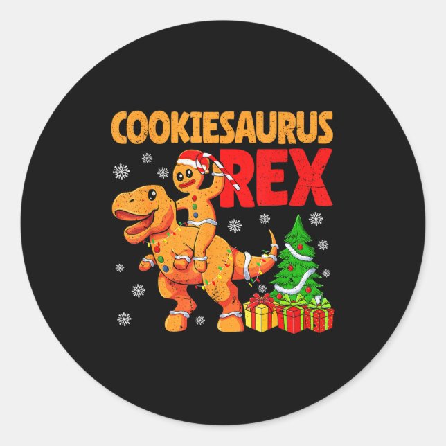Gingerbread Trex Dinosaur For Christmas Gingerbrea Classic Round Sticker (Front)