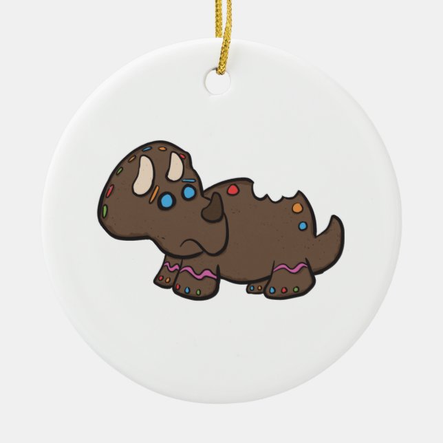 Gingerbread Triceratops Ornamet Ceramic Tree Decoration (Front)