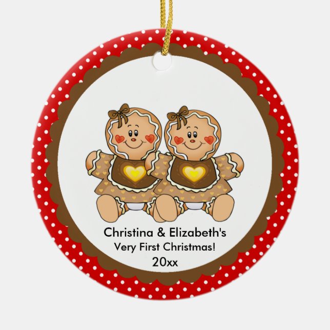 Gingerbread Twins Baby's First Christmas Ornament (Front)