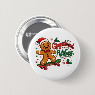 Gingerbread Vibes Skateboard Christmas 6 Cm Round Badge