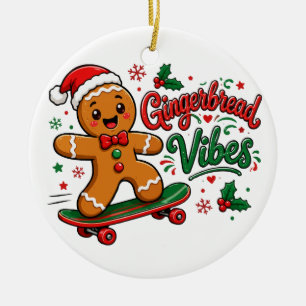 Gingerbread Vibes Skateboard Christmas Ceramic Tree Decoration