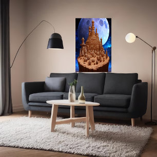 Gingerbread village and the moon   AI Art Poster