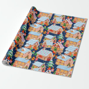 Gingerbread Village (blue) Wrapping Paper