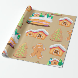 Gingerbread Village Holiday Pattern Wrapping Paper