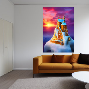 Gingerbread village on a iceberg   AI Art  Poster