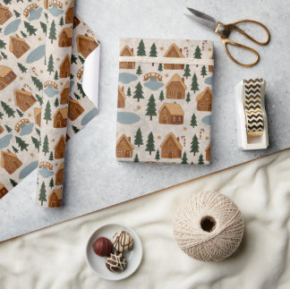 Gingerbread Village Winter Pattern Wrapping Paper