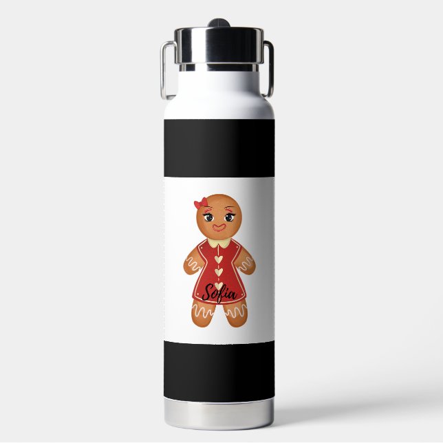 Gingerbread Water Bottle With Pop -Up- Straw (Front)