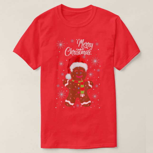 Gingerbread Wear Santa Hat Christmas Costume Cooki T-Shirt (Design Front)